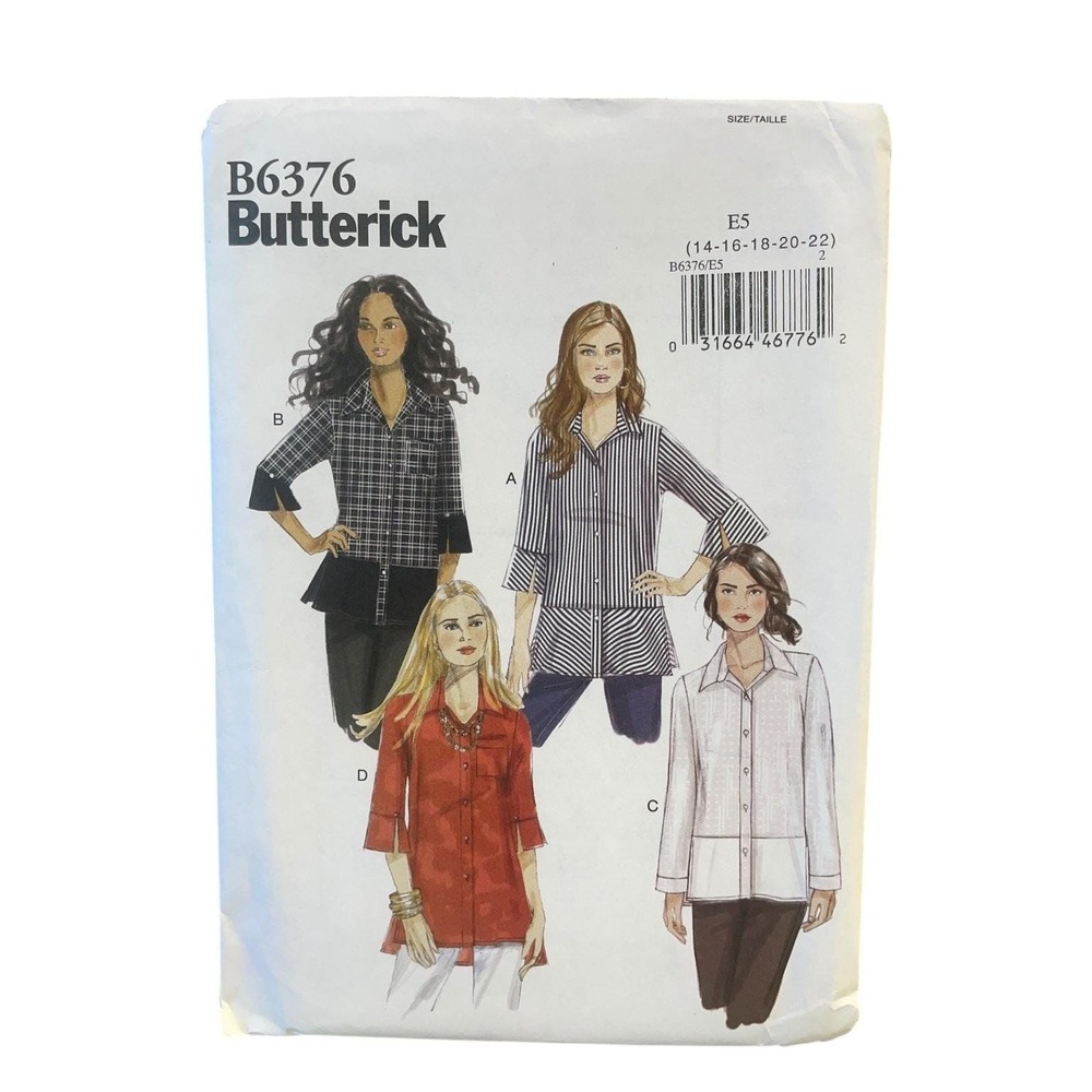 Butterick Sewing Pattern B6376 Misses Size 14-22 Easy Loose Fitting Shirt